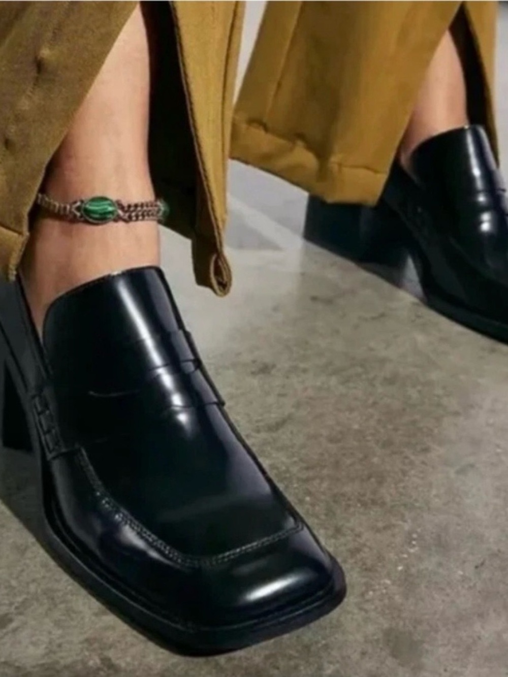 Jeffrey Campbell Black Leather Square-Toe Penny Mules
